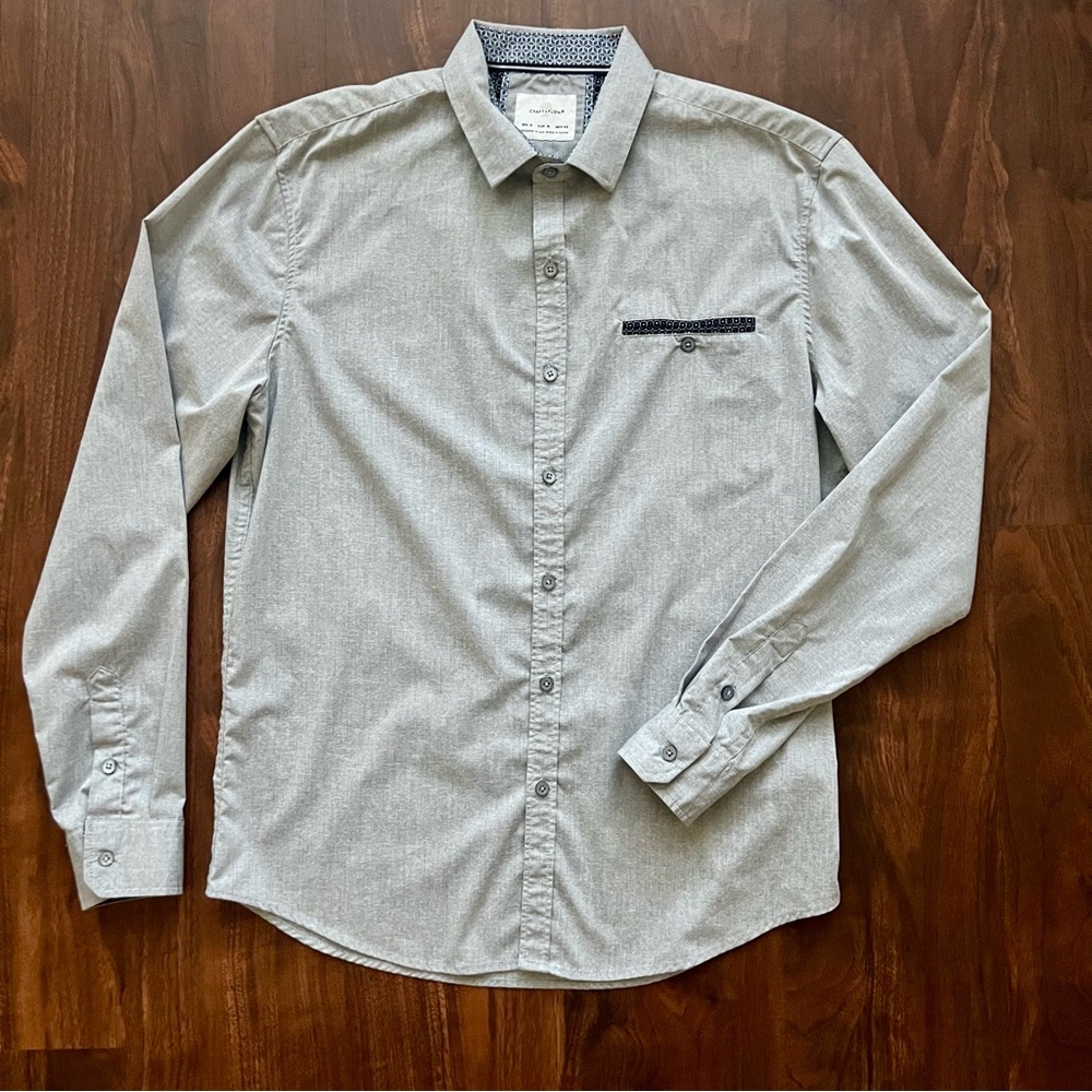 Craft + Flow Textured Piper Long Sleeve Woven Button-Up Shirt Light Gray Size M